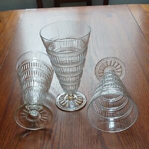 Vintage 40s Clear Glass Set Of 3 Ice Cream Soda Glasses.